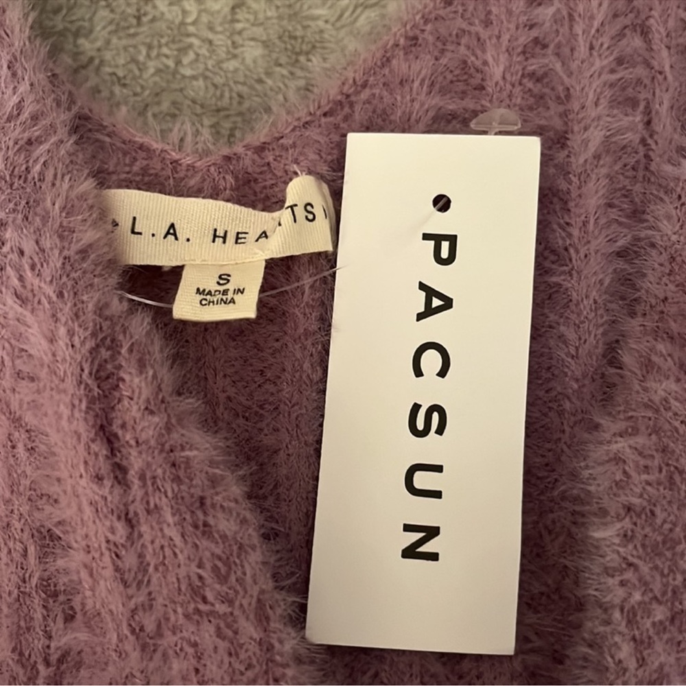LA Hearts PacSun Women's Lavender Fuzzy Purple Tank Top Crop Shirt - Picture 7 of 12